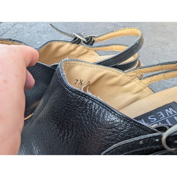 Nine West Womens Black Leather Slingback Platform Wedge Sandals Sz 7.5 B Cork - Picture 4 of 9